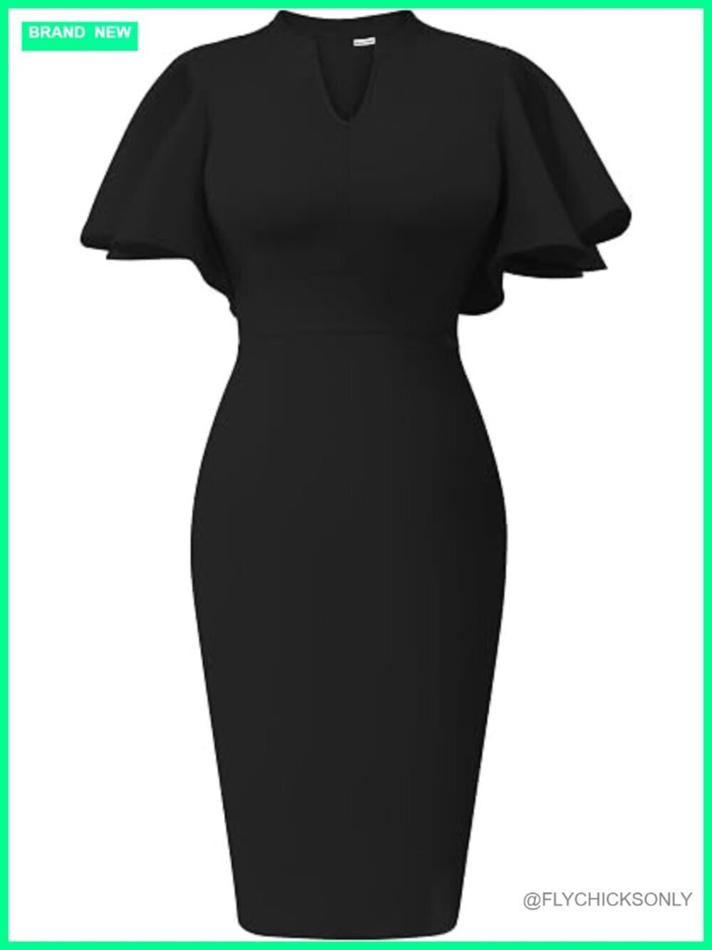 Women's Elegant Ruffle Sleeve Formal Party Cocktail Pencil Midi Dress